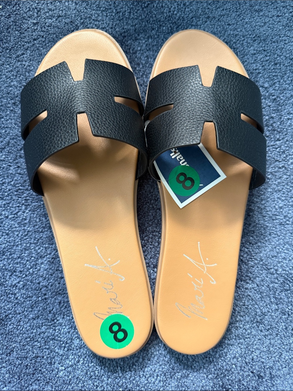 Black Slide Sandals with Tan Footbed - Original Box Included